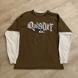 Vintage Y2K Quiksilver Brown Long Sleeve Layered T-Shirt Boys Youth XL Spell Out
